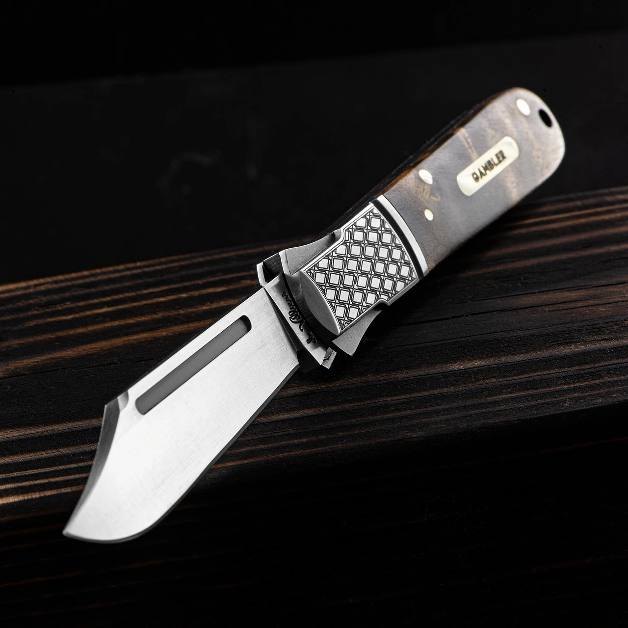 Andre De Villiers Gambler Burlwood NLA Folding Knife 2 Andre De Villiers Gambler Burlwood NLA Folding Knife - Image 2