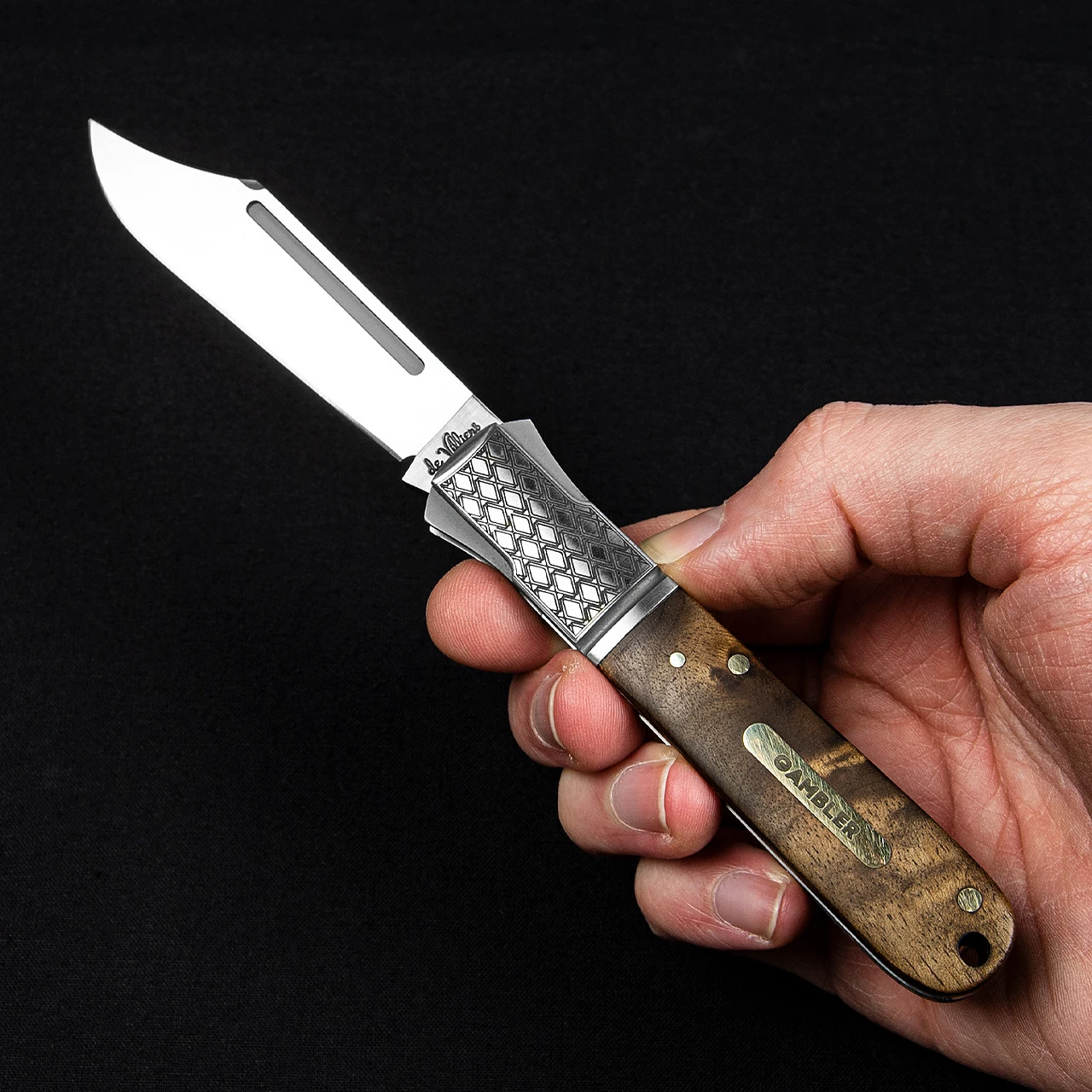 Andre De Villiers Gambler Burlwood NLA Folding Knife 5 Andre De Villiers Gambler Burlwood NLA Folding Knife - Image 5